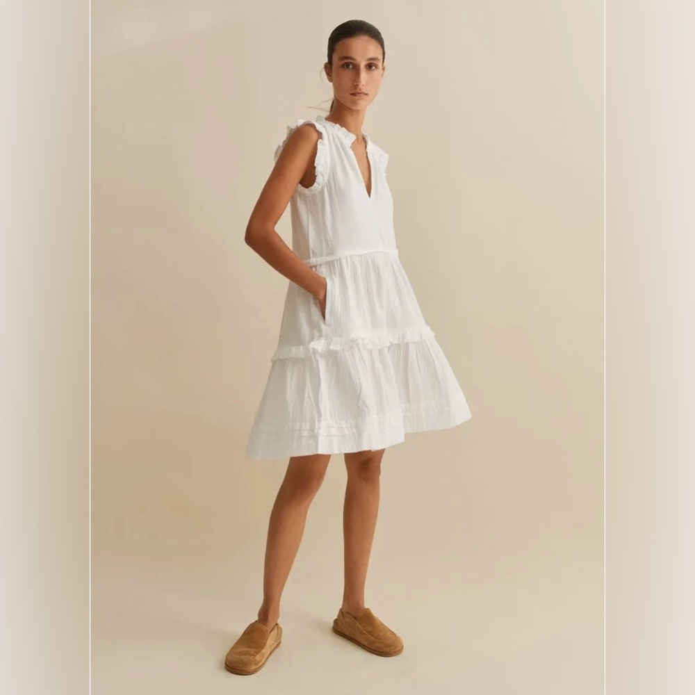 ME+EM White Cheesecloth Frill Swing Dress US 12 UK 16 Lagenlook‎ Boho Chic.